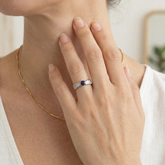 Blue sapphire and diamond baguette ring