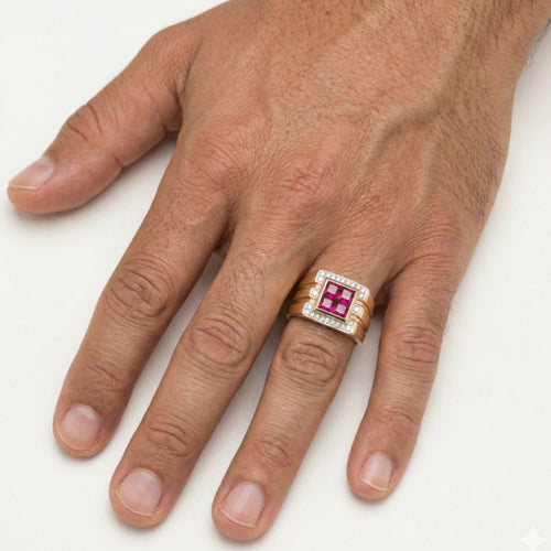 Bague homme en or avec rubis et diamant