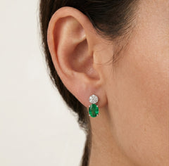Emerald diamond white gold earrings