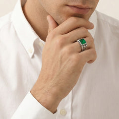 Stříbrný pánský solitaire prsten s princess jadeitem