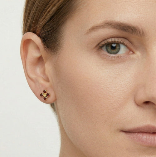 Clous d’oreilles en grenat sertis griffes