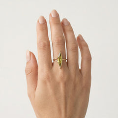 Elegant marquise cut moldavite ring