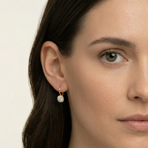 Zlaté náušnice s cushion kubickou zirkonií