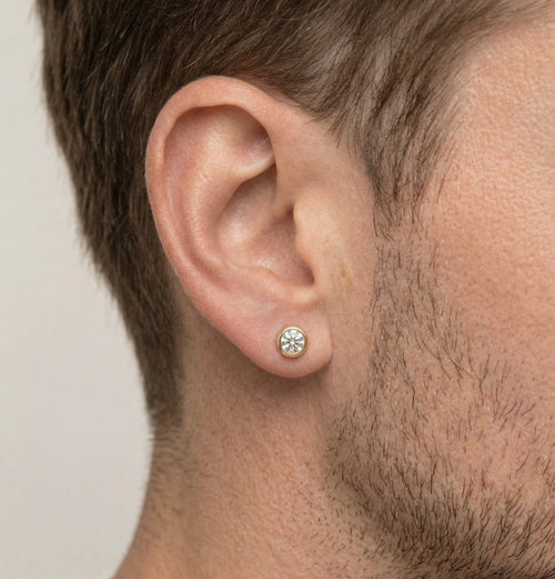 Boucles d’oreilles puces en or jaune avec zircone cubique