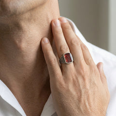 Pánský prsten ze stříbra s achátem, radiant brus