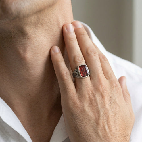 Pánský prsten ze stříbra s achátem, radiant brus