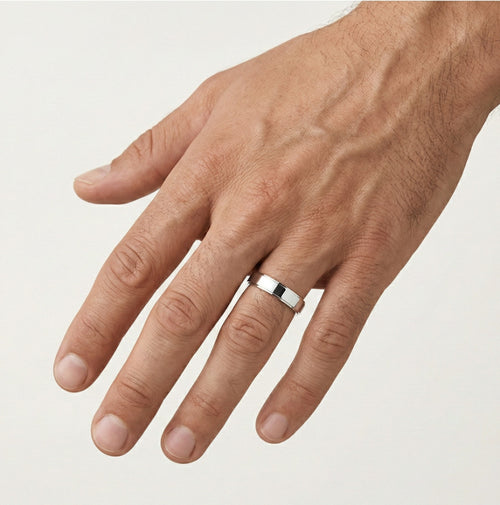 Anneau de mariage fin 3mm en or blanc avec côtés biseautés