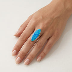 Long blue opal ring