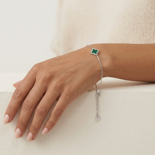 Pulsera de plata de ley con trébol de ágata verde