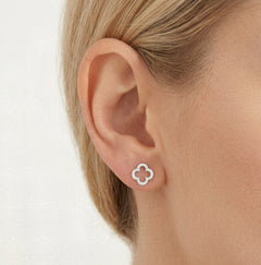 Stříbrné náušnice čtyřlístek se zirkonem