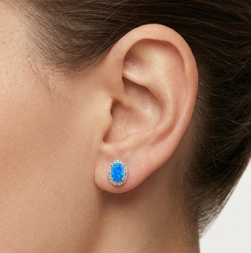 Stříbrné královské oválné modré opálové pecky