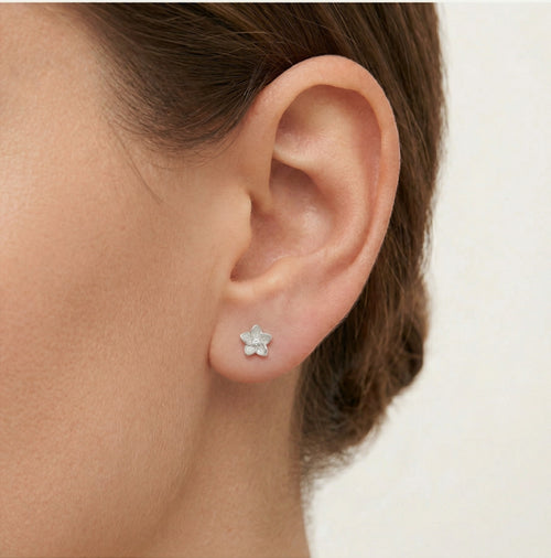 Stříbrné květinové náušnice s kubickým zirkonem uprostřed