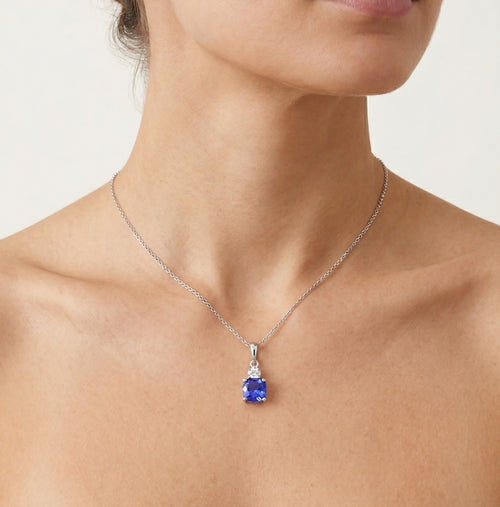Pendentif en or blanc avec tanzanite et diamant