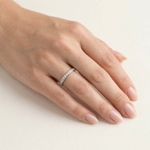 One line white gold diamond ring