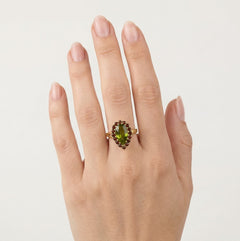 Enchanting serenity moldavite pear elegance ring