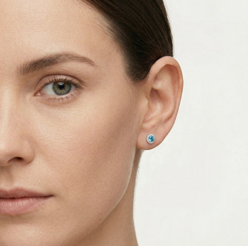 Bezel halo topaz stud earrings