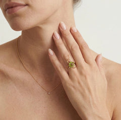 Bague fleur élégante en or 14 carats avec quartz et grenat