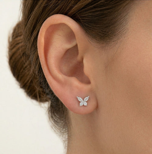 Boucles d'oreilles en argent papillon avec zirconiums
