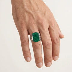 Pánský prsten ze stříbra s jadeitem, radiant brus