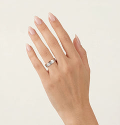 White and rose gold wave wedding ring