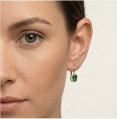 Zlaté náušnice obdélníkové syntetický smaragd