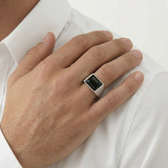 Stříbrný pánský prsten s enamelovou princess úpravou