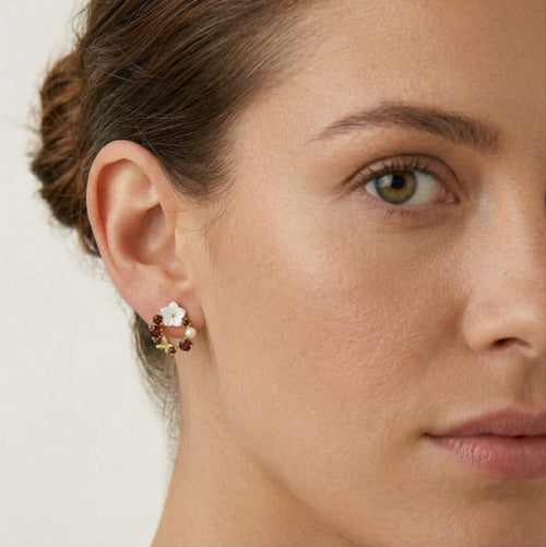 Boucles d’oreilles rondes en grenat avec perle