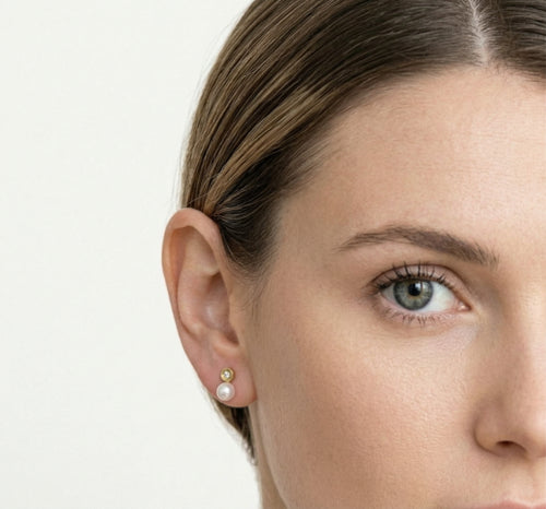 Cubic zirconia and pearl embellished yellow gold earrings