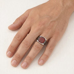 Pánský prsten ze stříbra s achátem, polštářový brus