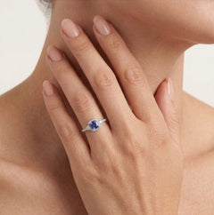 Ring with Cushion Tanzanite and Diamonds