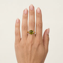 Bague unisexe en moldavite taillée coussin