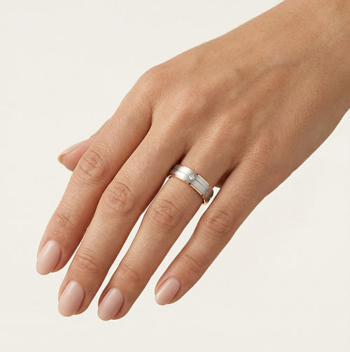 Bague de mariage solitaire en or blanc et or rose