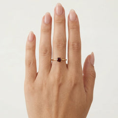 Round garnet gold prong ring