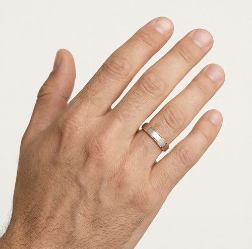 Anillo de boda solitario en oro blanco y rosa