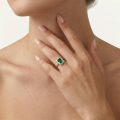Bague femme émeraude royale et zirconium cubique