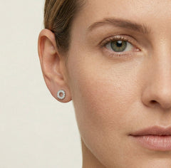 Silver round earrings with surrounding cubic zirconia