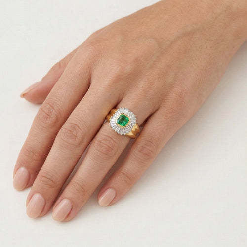 Zlatý smaragdový prsten s diamanty