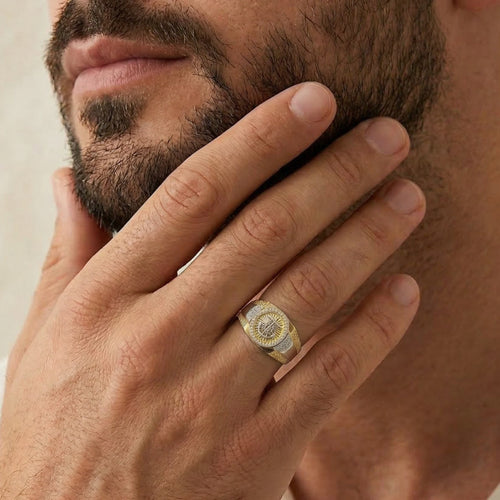 Zweifarbiger Goldring mit Anker und Zirkonia