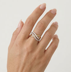 Twisted three tone gold diamond ring