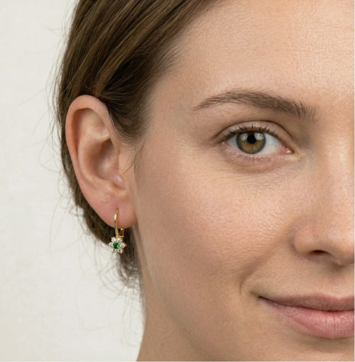 Zelené květinové náušnice ze zlata s kubickou zirkonií