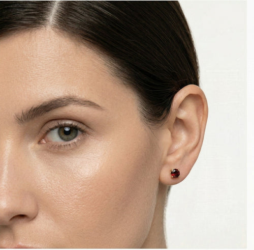 Stylish round garnet stud earrings