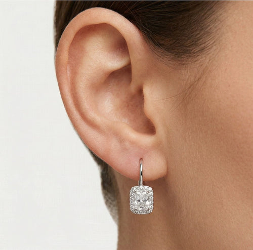 Rectangle cubic zirconia white gold earrings
