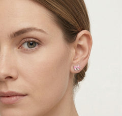 Stříbrné náušnice růžová mašle