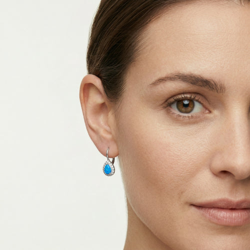 Pendientes de ópalo azul en forma de pera con cierre de palanca