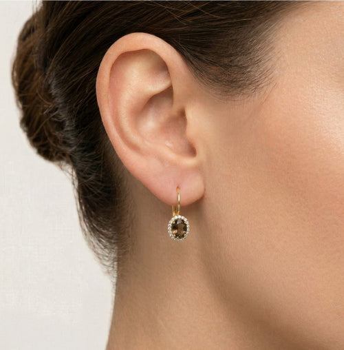 Oval smoky topaz gold earrings