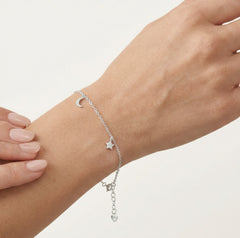 Bracelet en argent sterling avec lune et étoile