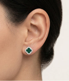 Stříbrné náušnice se čtyřlístkem z achátu a zirkony