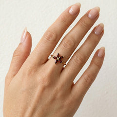 Marquise-cut garnet flower design ring