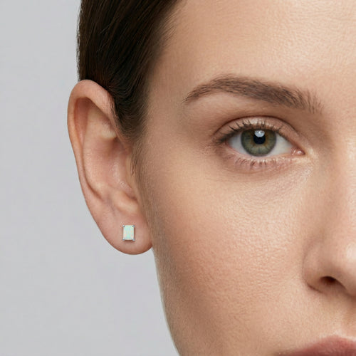 Square white opal studs