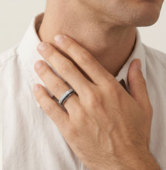 Pánský prsten s onyxem a kubickými zirkony, dvojité řady kamenů